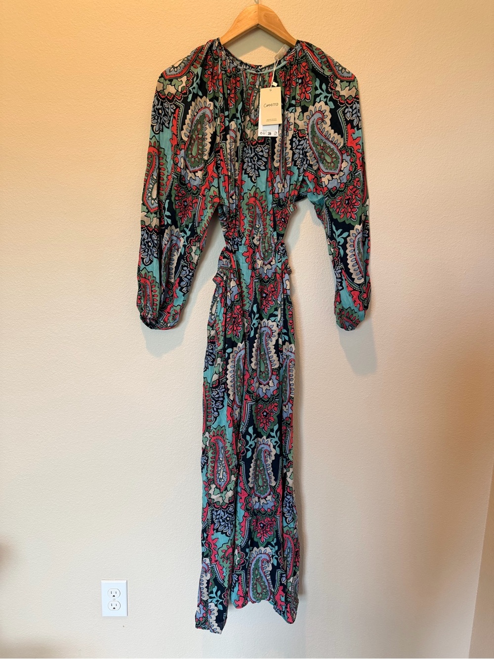 Mango Paisley Print Long Sleeve Maxi Dress Size S NWT #0151